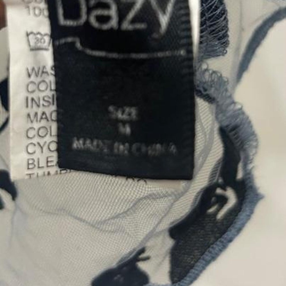 Dazy Womens Sheer Mesh Floral Top Blue Black Short Sleeve Lettuce Trim Size M - Picture 7 of 8
